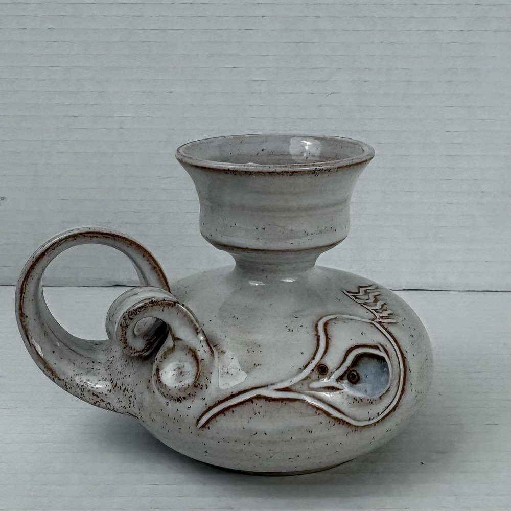 Vintage Handunnid Iceland Pottery Sigurdur Hauksson Fish Candle Holder Signed